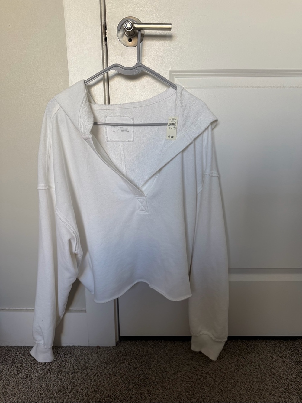 Aerie White Cropped Hooded Pullover Sweatshirt